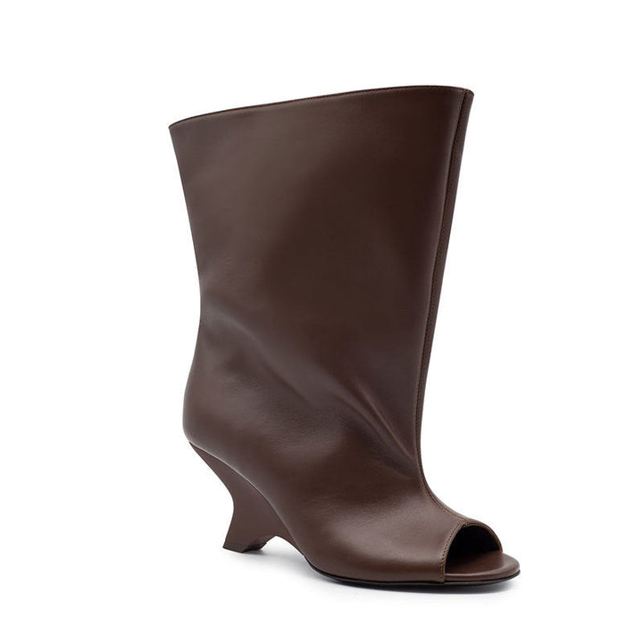 Sculpted Wedge Peep-Toe Boots – ESPRESSO