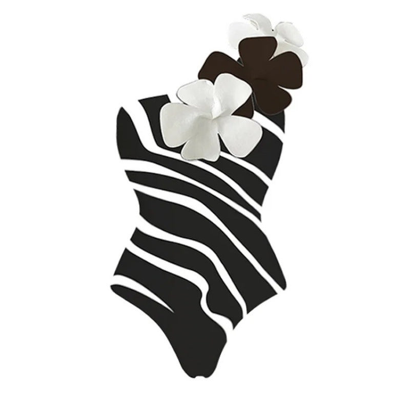 zebra stripe floral swimsuit with asymmetric wrap skirt – ASMA