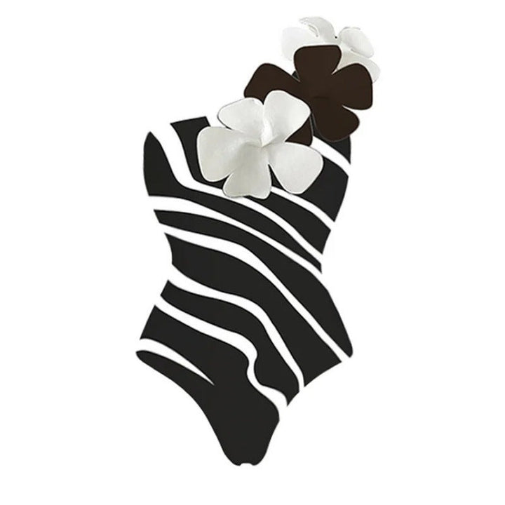 zebra stripe floral swimsuit with asymmetric wrap skirt – ASMA