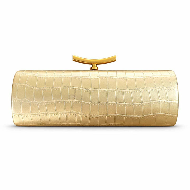 croc-effect cylinder clutch with gold chain – ARDEN