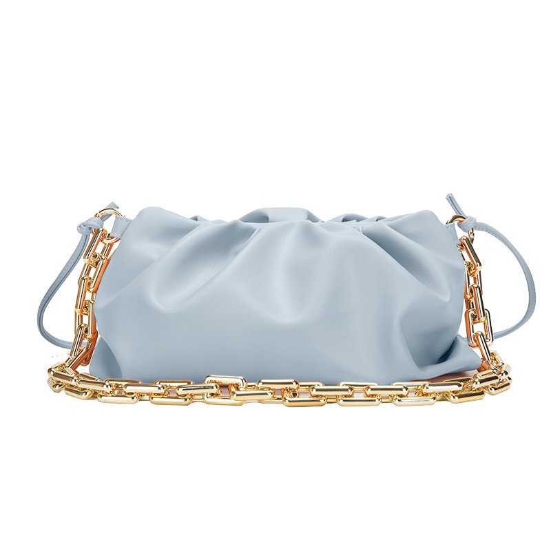 gathered leather clutch with gold chain – NOLIVRA