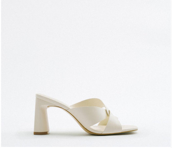 Ivory Crisscross Block Heel Sandals – ÉLANORA