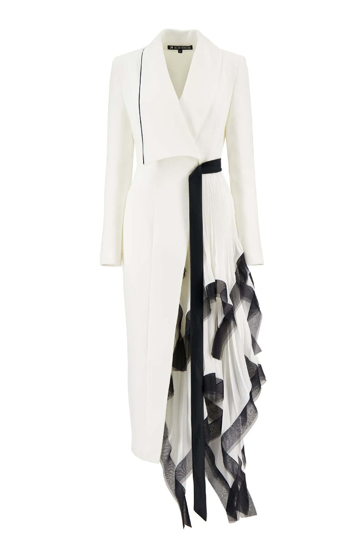 asymmetric wrap dress with pleated ruffle panel - ODD- ASTRID