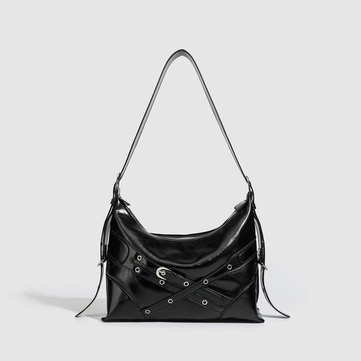Black Buckle Strap Shoulder Bag - Street