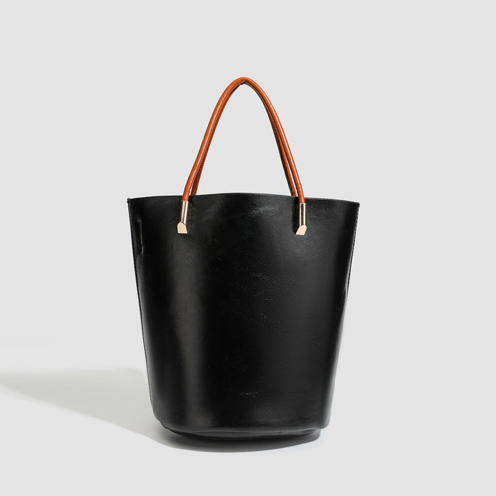 Minimalist Black Bucket Tote Bag -  Handbag