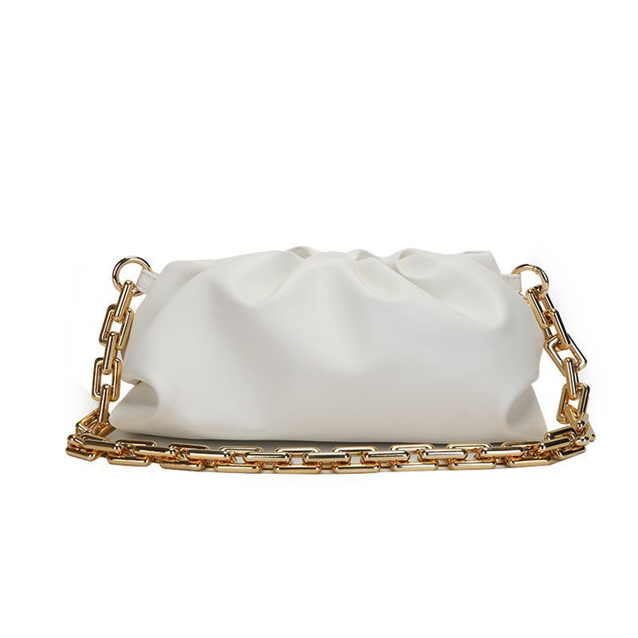 gathered leather clutch with gold chain – NOLIVRA
