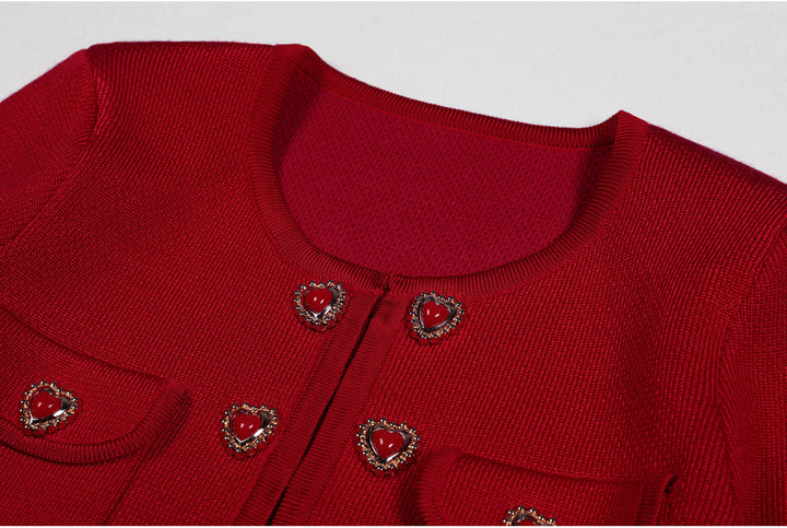 two-piece knit set with heart-shaped button accents – AMELIEV