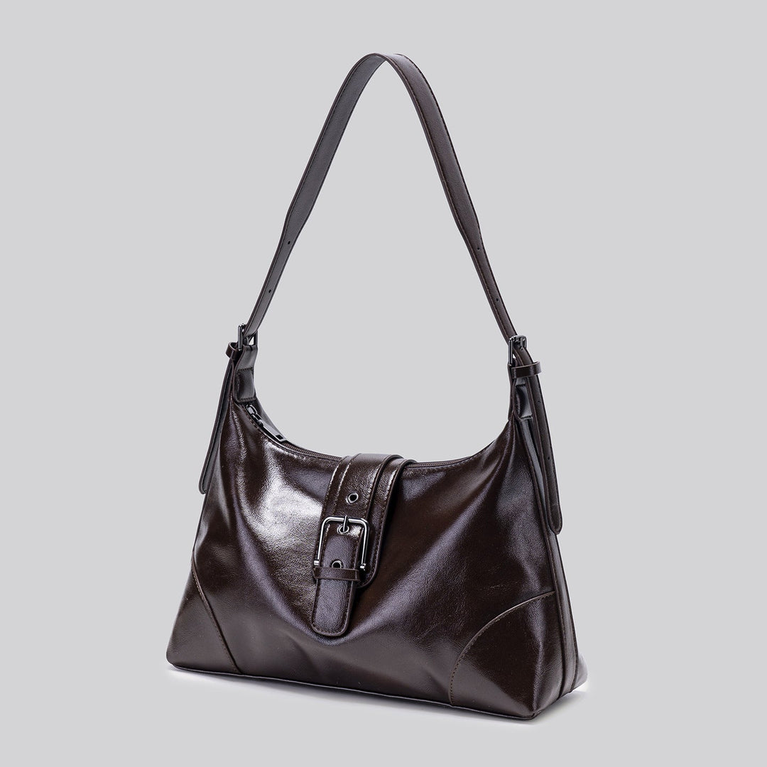 Elegant Glossy Buckle Shoulder Bag - Chic