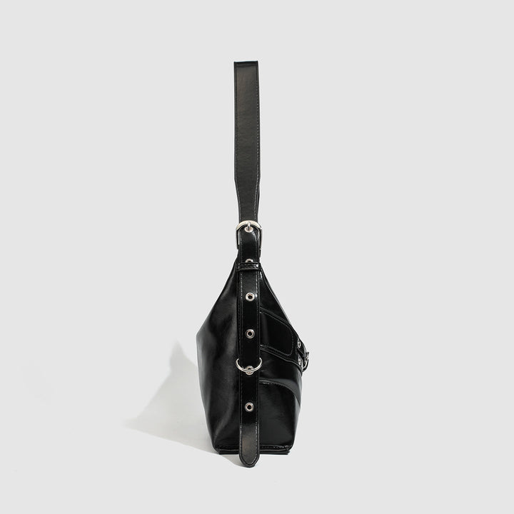Black Buckle Strap Shoulder Bag - Street