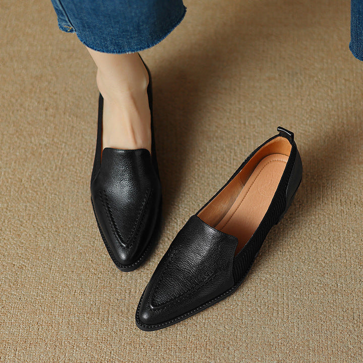 taupe leather block heel loafers with knit side panels – LENORA