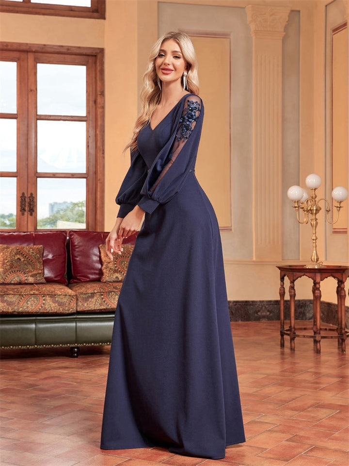 chiffon-sleeve evening gown with beaded waist – ODD- MIDNIGHT POISE