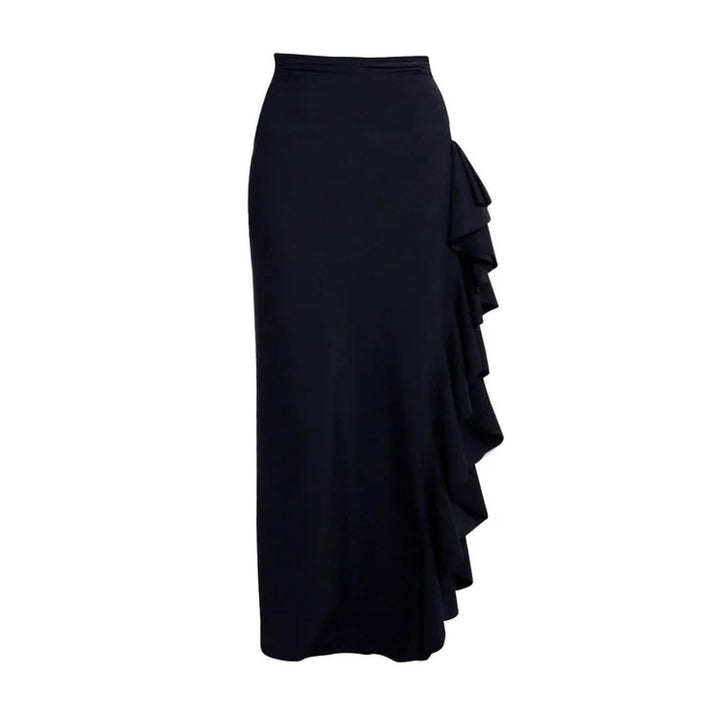 off-shoulder contrast fold swimsuit with ruffle maxi skirt – ELEGANCE