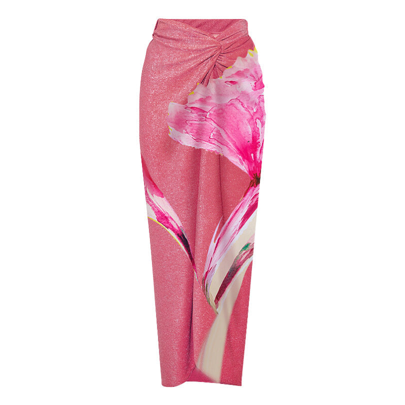 one-shoulder 3D flower swimsuit with ruched wrap skirt set – FARHA
