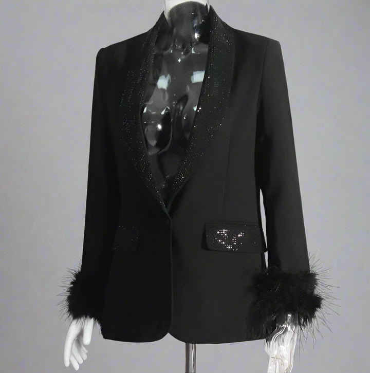 feather-cuff blazer with crystal lapels - Farwswe