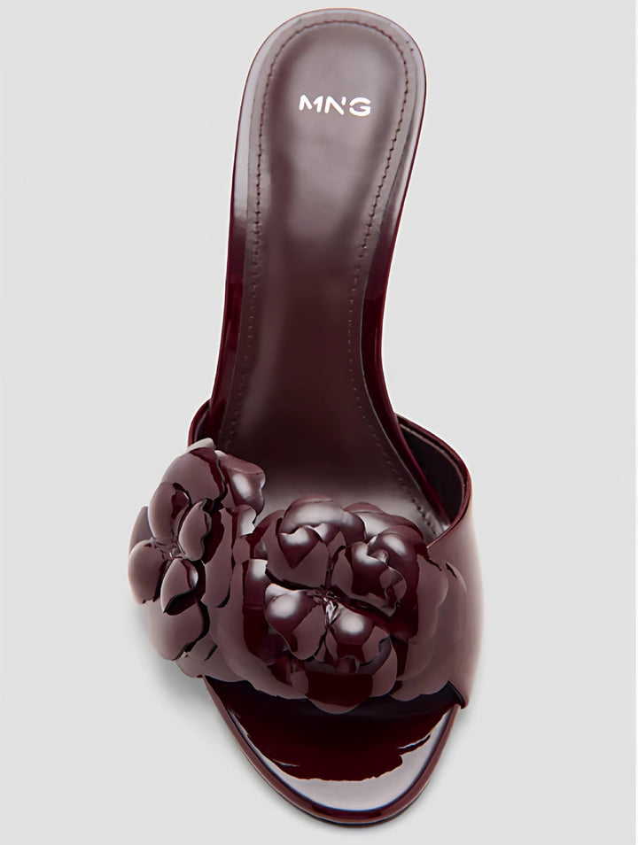 Burgundy Floral Embellished Heeled Sandals – MNG