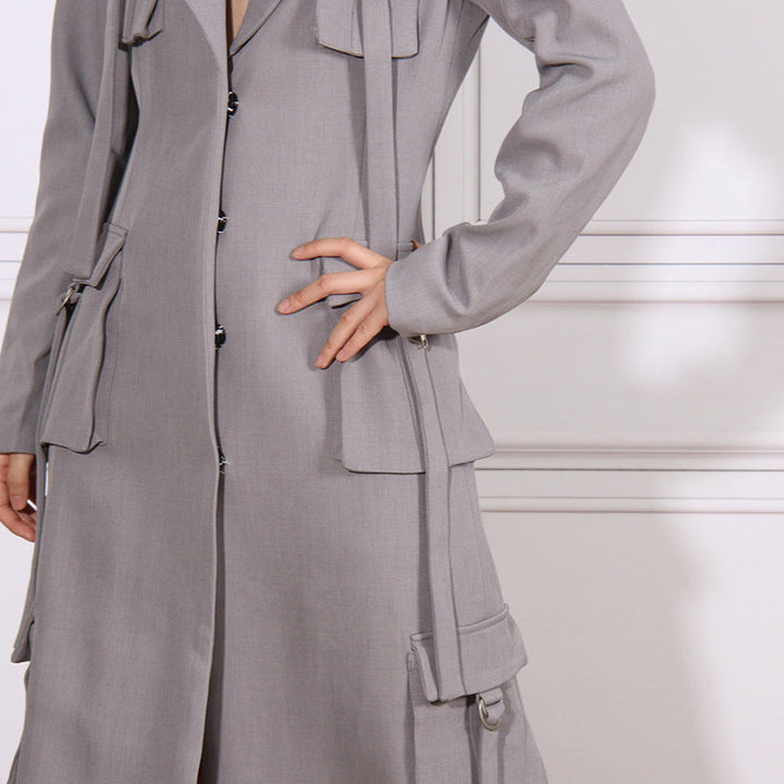 tailored long utility blazer dress with strap details – ODD- GRAYSON