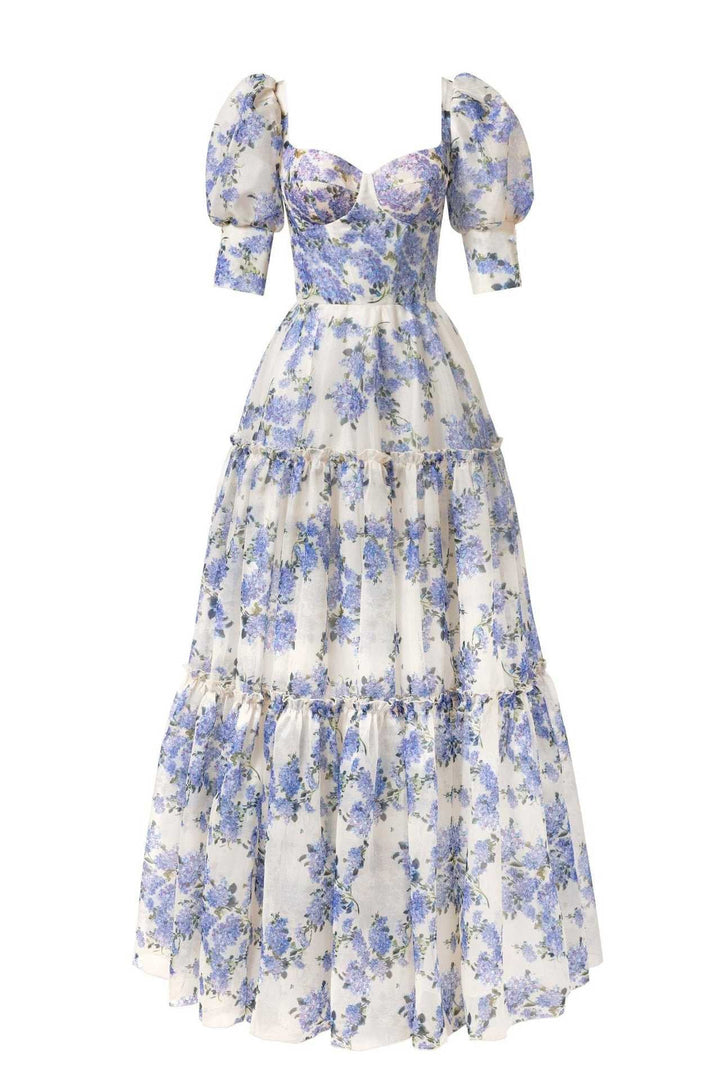 Off-Shoulder Floral Organza Maxi Dress - FLORÉA