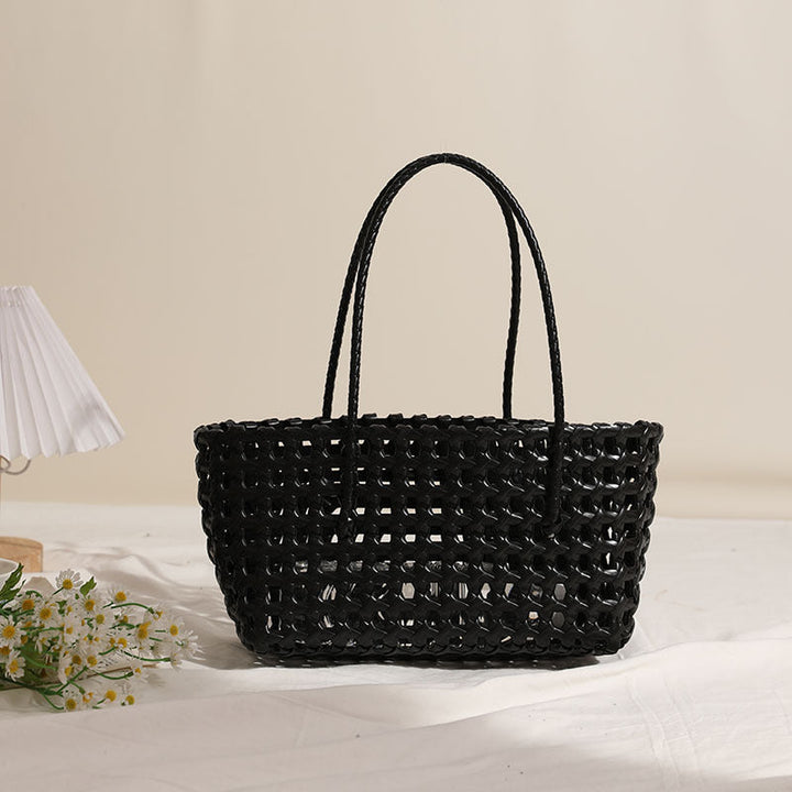 Woven black tote bag with braided handles - Qilna