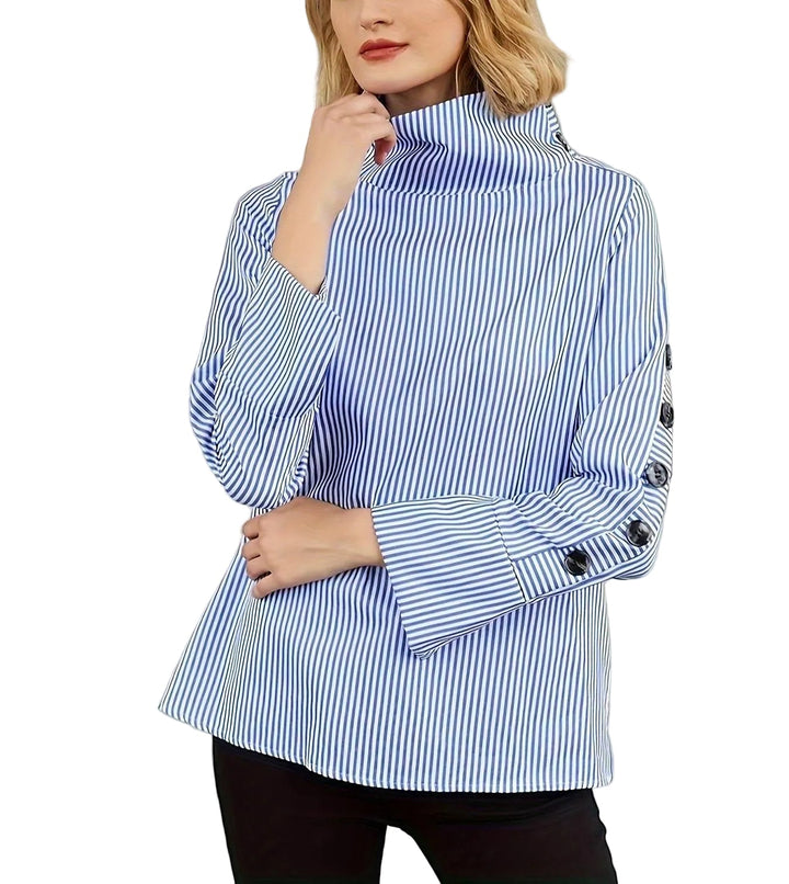 striped high-neck blouse with buttoned sleeves – ELENA