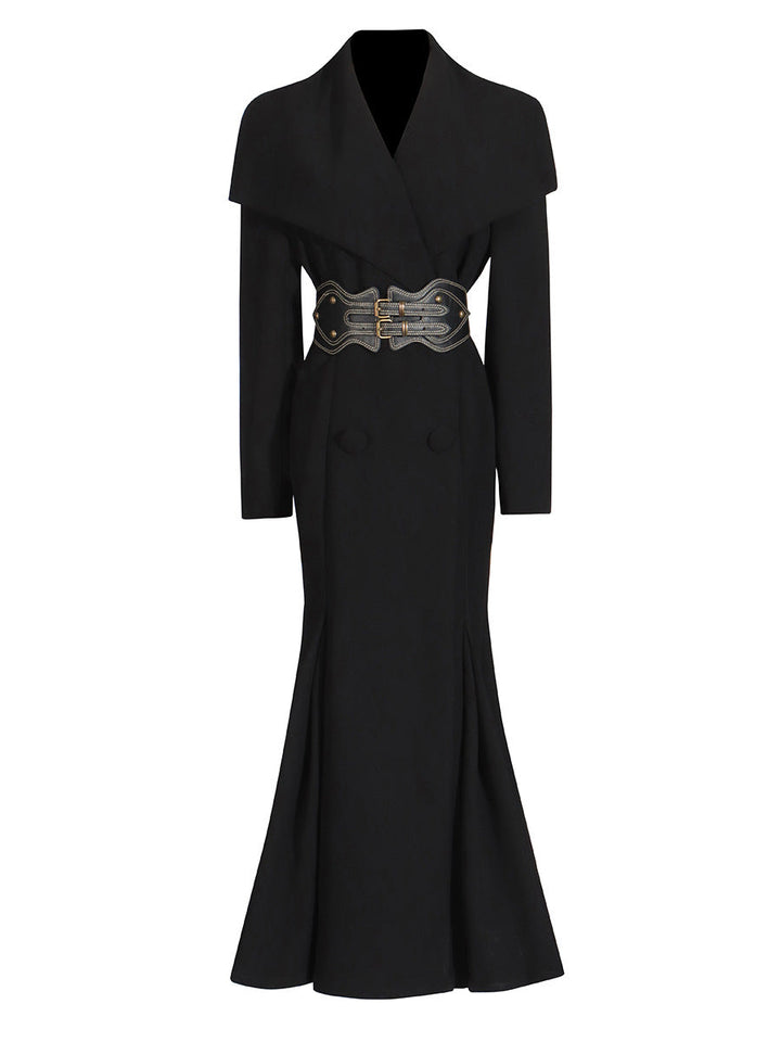 long sleeve mermaid dress with statement buckle belt – CORSET
