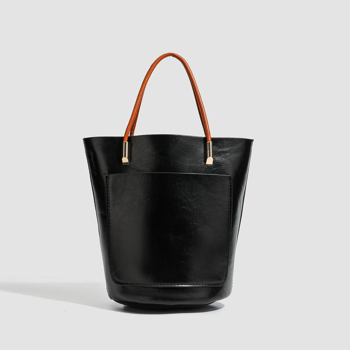 Minimalist Black Bucket Tote Bag -  Handbag