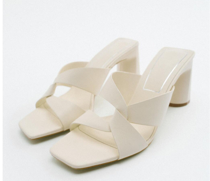 Ivory Crisscross Block Heel Sandals – ÉLANORA