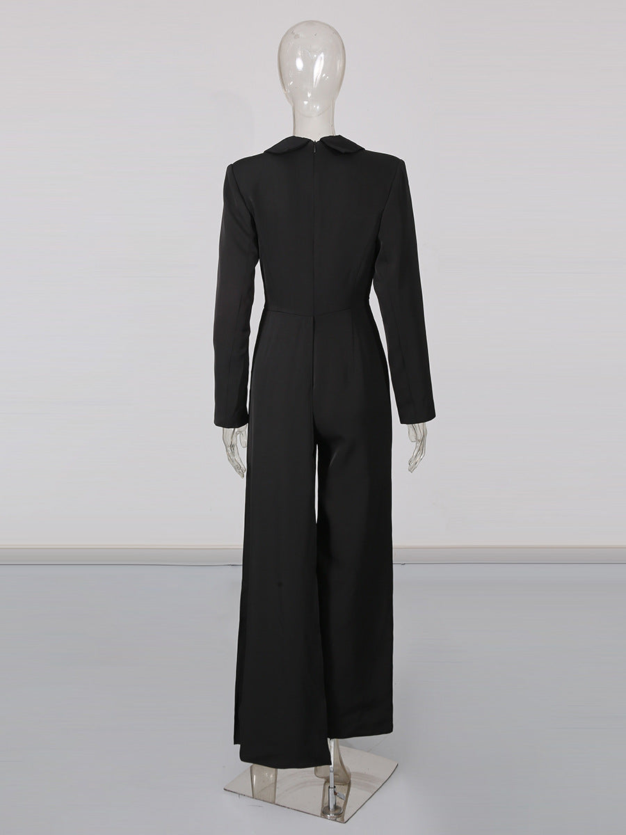 tailored wide-leg jumpsuit with crystal floral applique – ÉTOILE