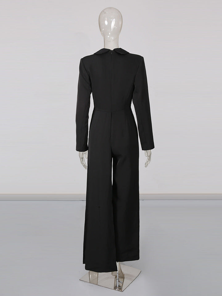 tailored wide-leg jumpsuit with crystal floral applique – ÉTOILE