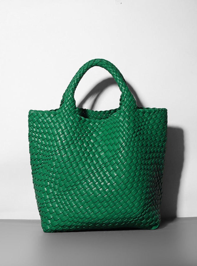 woven leather tote bag with top handles - Aaatrti