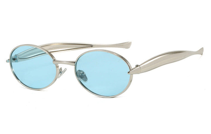 oval-frame metallic sunglasses with sculpted temples – AUWQA