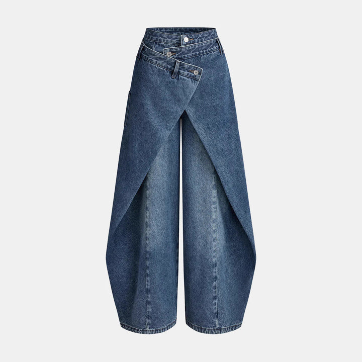 high-waist layered wrap wide-leg denim pants – NOVA