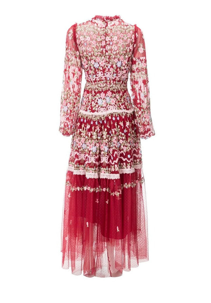 sheer embroidered tulle gown with floral motifs – Fikwesd