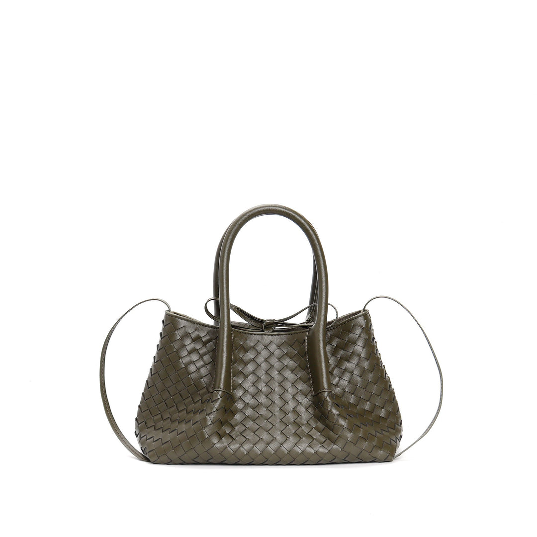 woven leather mini tote bag with tie closure - LIQTA