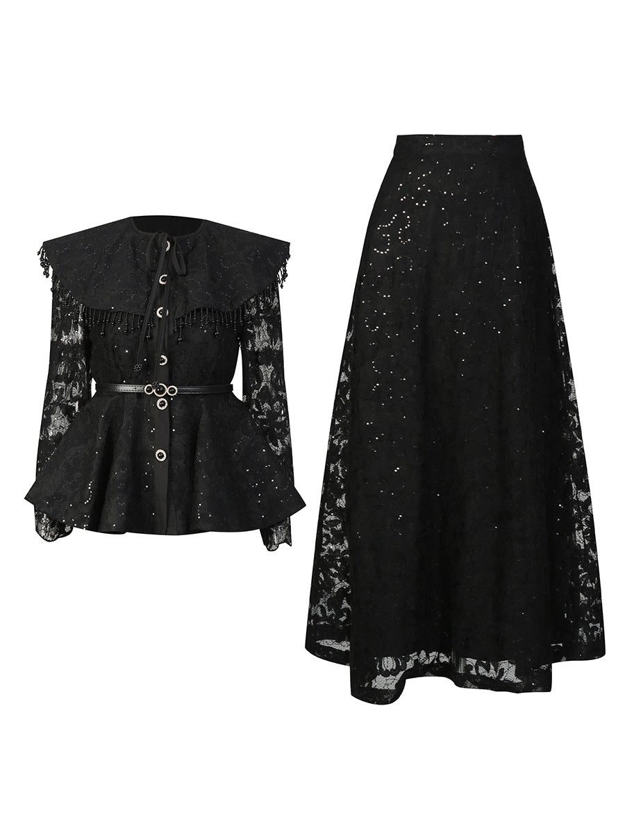 lace peplum maxi dress with vintage collar – ZEYAD