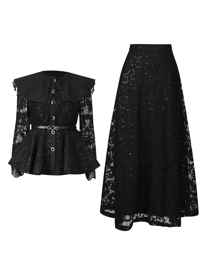lace peplum maxi dress with vintage collar – ZEYAD