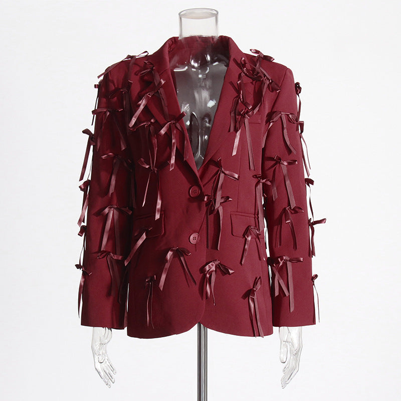 tailored blazer with ribbon bow embellishments – VELORA