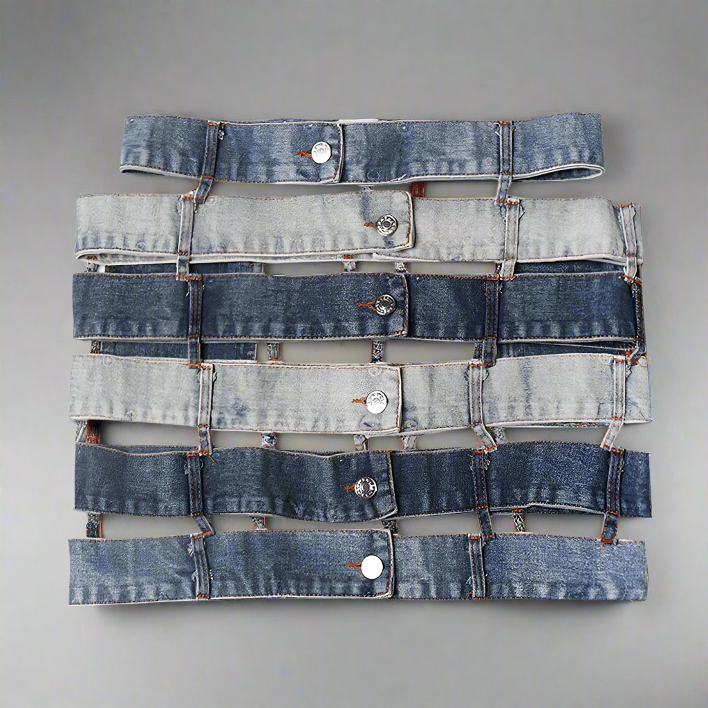 patchwork denim waist belt skirt - ODD- Talikha