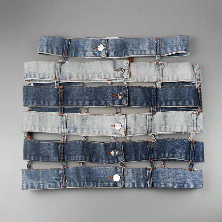 patchwork denim waist belt skirt - ODD- Talikha