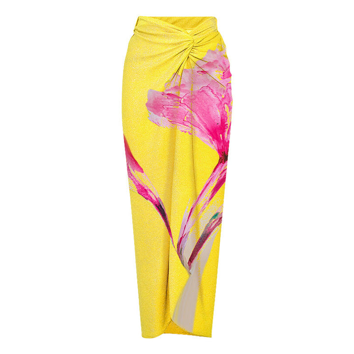 one-shoulder 3D flower swimsuit with ruched wrap skirt set – FARHA