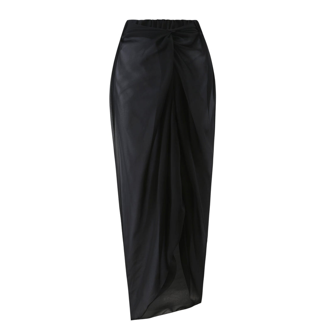 halter bow-detail swimsuit with draped wrap skirt – MUSE