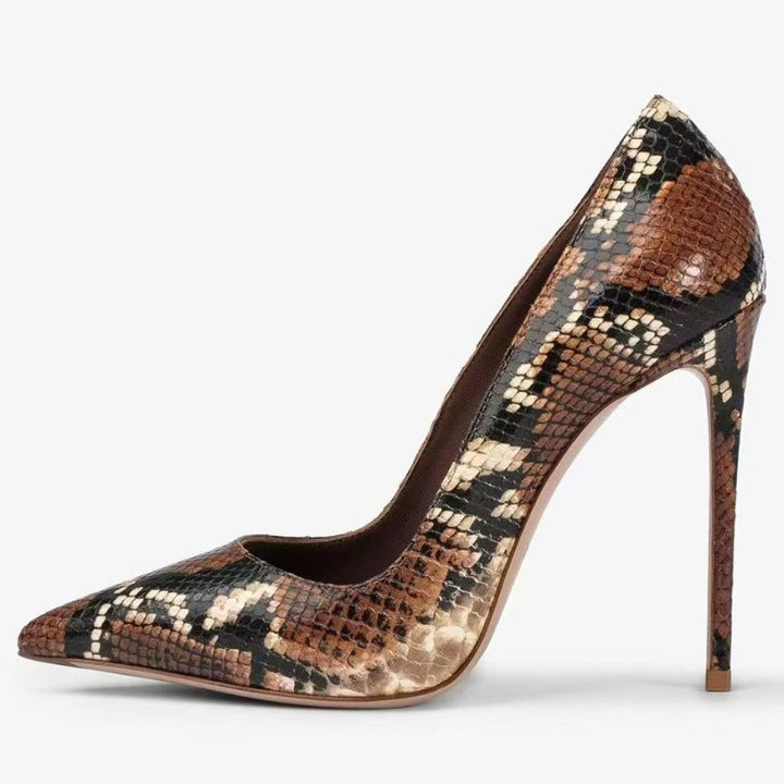 Snakeskin Print Pointed-Toe Stiletto Heels – SERPENTA