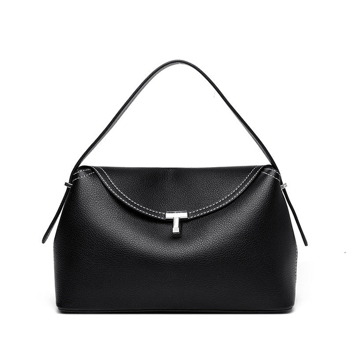 curved flap handbag with contrast stitching – TESSA