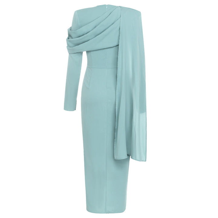 Asymmetric button-front midi dress with long sleeves – SEREN