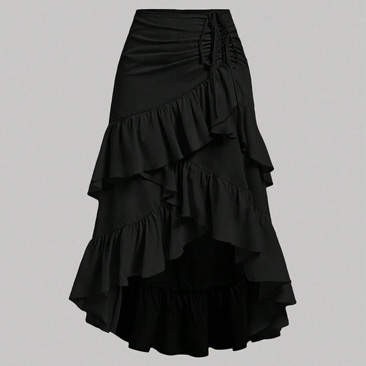 High-low ruffled midi skirt with ruched waist – Serytu