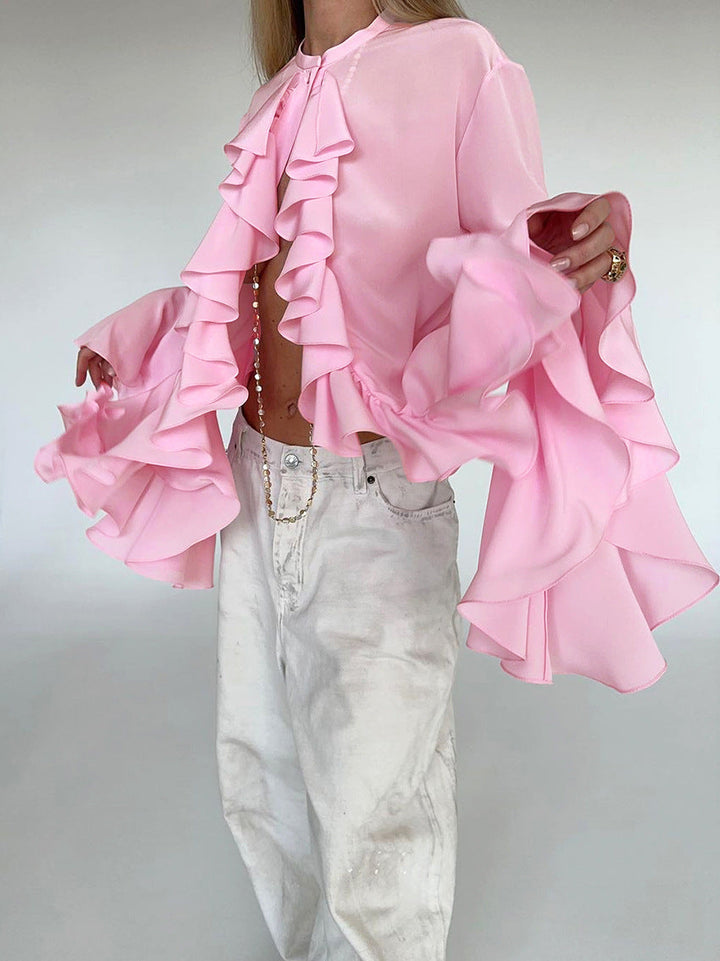 ruffled chiffon blouse with flared sleeves – OPHELIA