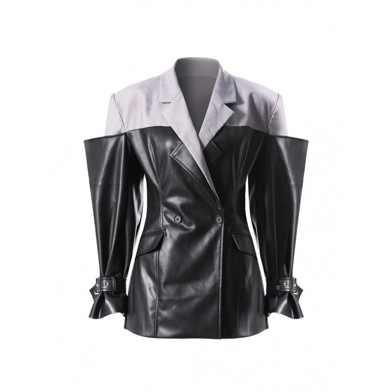 Asymmetric Cut-Out Leather Blazer Dress – VERA