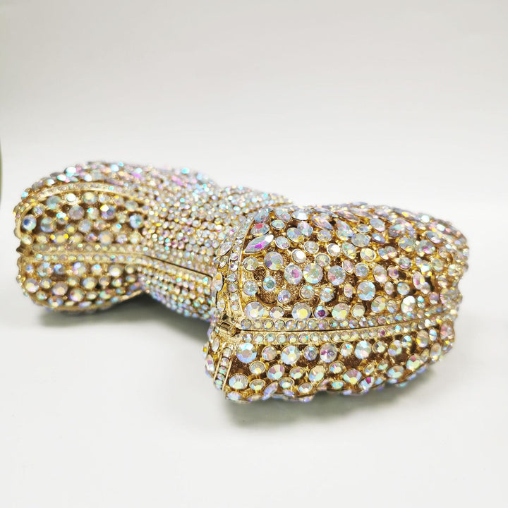 crystal bow-shaped clutch with emerald stones - Efrosini