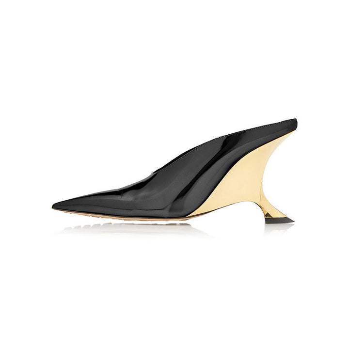 Patent Leather Sculpted Wedge Mule Heels – ORÉA