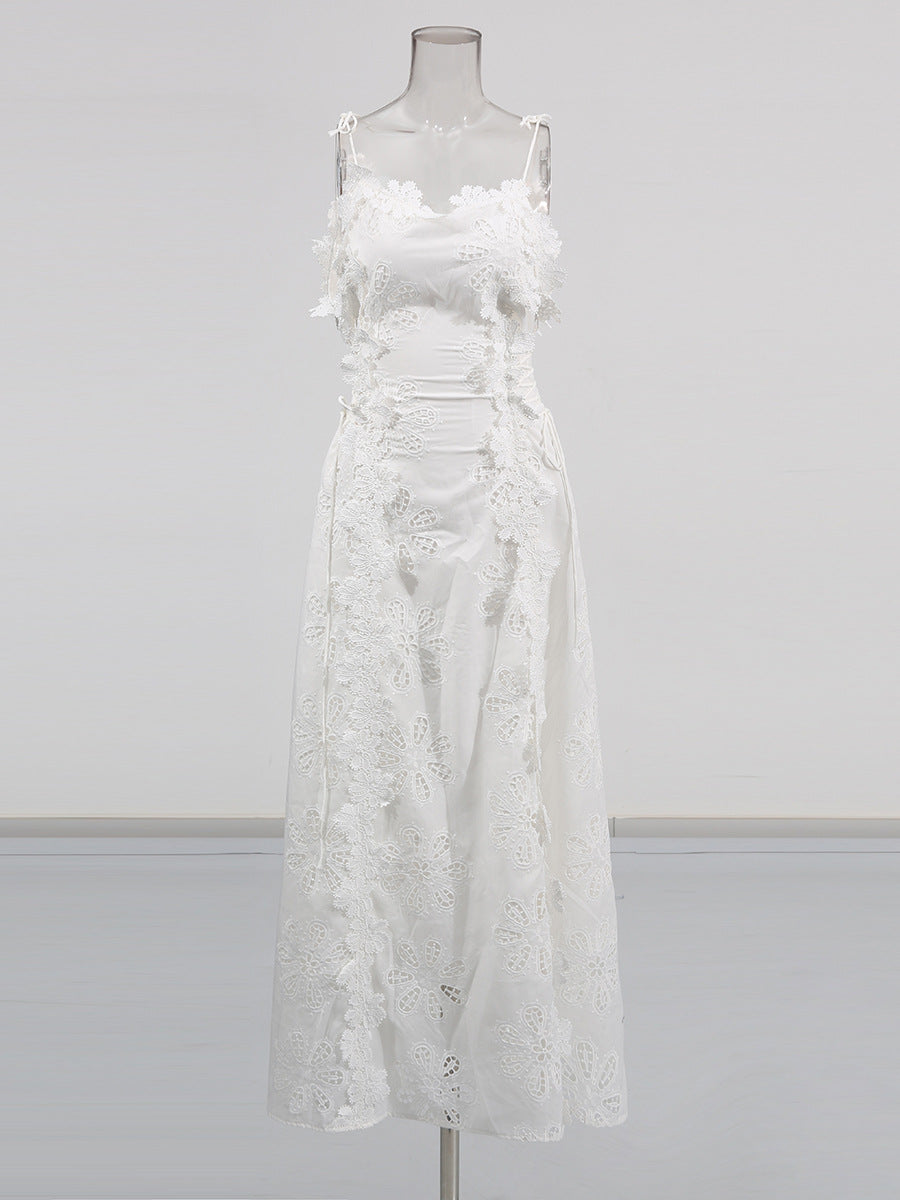 lace overlay slip maxi dress with tie straps – ELYSIA