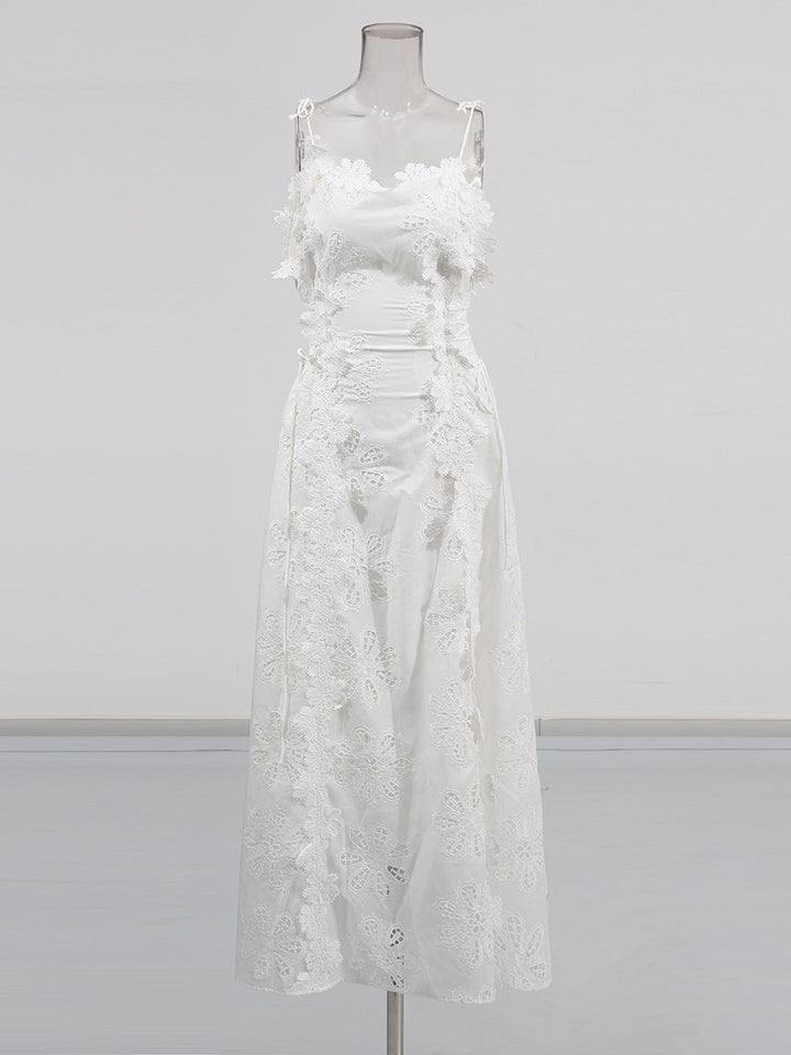 lace overlay slip maxi dress with tie straps – ELYSIA